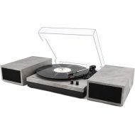 Vinyl Record Player, Vinyl Turntables with Dual Stereo Bookshelf External Speakers, Adjustable 3-Speed Belt-Drive Turntable, LP Player with RCA, Auto Stop（Cement Ash