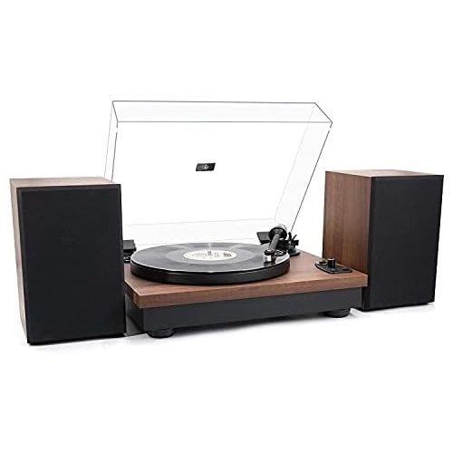  LP&No.1 Wireless Playback Vintage Turntable with Hi-Fi System Stereo Bookshelf Speakers, Bluetooth Belt-Drive Retro Record Player with Moving Magnet Cartridge & Adjustable Counterw