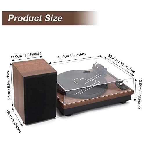  LP&No.1 Wireless Playback Vintage Turntable with Hi-Fi System Stereo Bookshelf Speakers, Bluetooth Belt-Drive Retro Record Player with Moving Magnet Cartridge & Adjustable Counterw