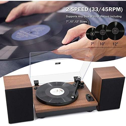  LP&No.1 Wireless Playback Vintage Turntable with Hi-Fi System Stereo Bookshelf Speakers, Bluetooth Belt-Drive Retro Record Player with Moving Magnet Cartridge & Adjustable Counterw