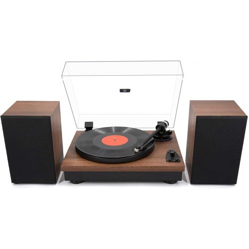  LP&No.1 Wireless Playback Vintage Turntable with Hi-Fi System Stereo Bookshelf Speakers, Bluetooth Belt-Drive Retro Record Player with Moving Magnet Cartridge & Adjustable Counterw