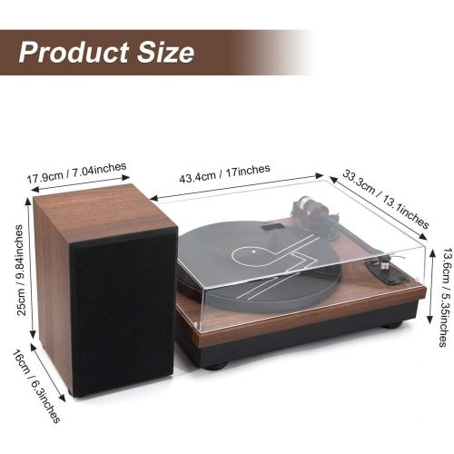  LP&No.1 Wireless Playback Vintage Turntable with Hi-Fi System Stereo Bookshelf Speakers, Bluetooth Belt-Drive Retro Record Player with Moving Magnet Cartridge & Adjustable Counterw