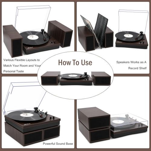  LP&No.1 Bluetooth Vinyl Record Player with External Speakers, 3-Speed Belt-Drive Turntable for Vinyl Albums with Auto Off and Bluetooth Input