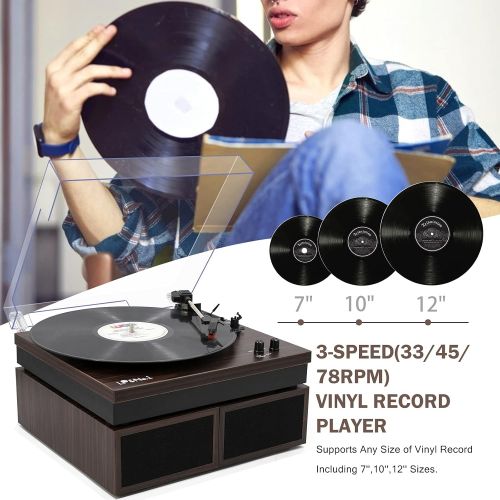  LP&No.1 Bluetooth Vinyl Record Player with External Speakers, 3-Speed Belt-Drive Turntable for Vinyl Albums with Auto Off and Bluetooth Input