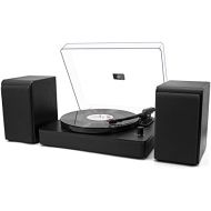 LP&No.1 Bluetooth Turntable HiFi System with Bookshelf Speakers, Retro Belt-Drive Record Player with Adjustable Counterweight, 3 Speed, Solid Black Wood