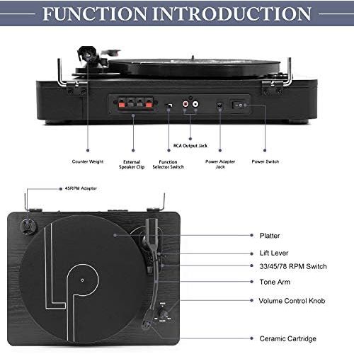  LP&No.1 Bluetooth Turntable HiFi System with Bookshelf Speakers, Retro Belt-Drive Record Player with Adjustable Counterweight, 3 Speed, Solid Black Wood