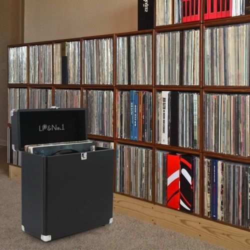  Visit the LP&No.1 Store LP&No.1 Vinyl Record Storage Box,Portable Record Carrying Case for 30+ Vinyl Albums,Black