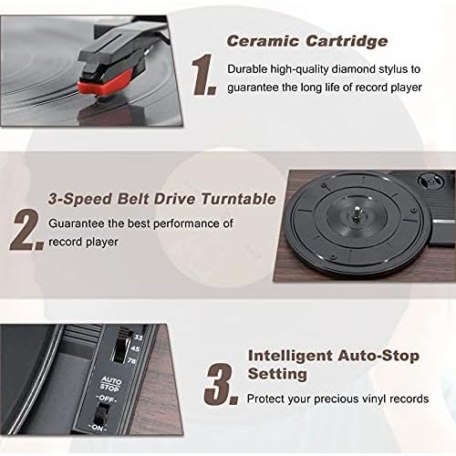  LP&No.1 Suitcase Bluetooth Turntable with Stereo Speaker,3 Speeds Vinyl Record Player Black