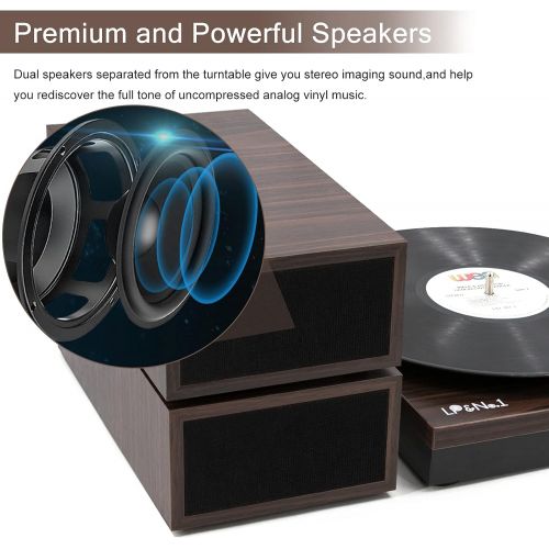  LP&No.1 Bluetooth Vinyl Record Player with External Speakers, 3-Speed Belt-Drive Turntable for Vinyl Albums with Auto Off and Bluetooth Input