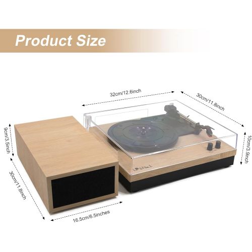  LP&No.1 Bluetooth Vinyl Record Player with External Speakers, 3-Speed Belt-Drive Turntable for Vinyl Albums with Auto Off and Bluetooth Input,Light Wood