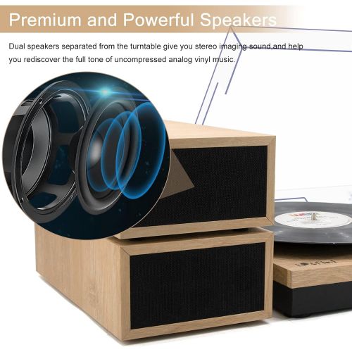  LP&No.1 Bluetooth Vinyl Record Player with External Speakers, 3-Speed Belt-Drive Turntable for Vinyl Albums with Auto Off and Bluetooth Input,Light Wood