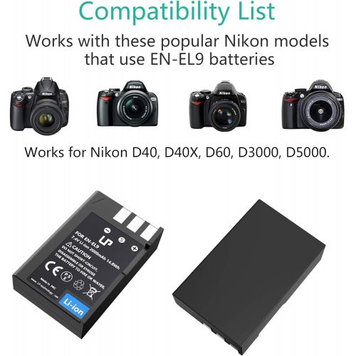  EN-EL9 EN EL9a Battery, LP Rechargeable Li-Ion Battery, Compatible with Nikon D40, D40X, D60, D3000, D5000 Cameras, Nikon MH-23 Charger