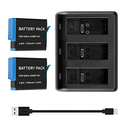  LP GoPro Hero 9 Hero 10 Battery Charger Pack, 3 Channel Triple Battery Charger with 2-Pack Replacement Batteries and Micro-USB Cable, Fully Compatible with Go Pro 9/10 Black Original