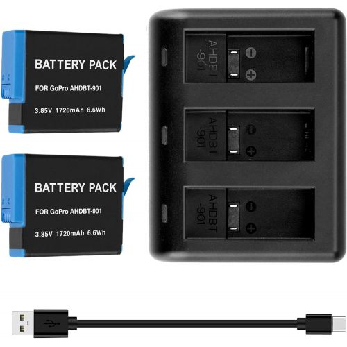  LP GoPro Hero 9 Hero 10 Battery Charger Pack, 3 Channel Triple Battery Charger with 2-Pack Replacement Batteries and Micro-USB Cable, Fully Compatible with Go Pro 9/10 Black Original