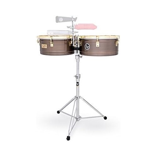  [아마존베스트]LP Latin Percussion Karl Perazzo Timbales Antique Bronze 14Inch and 15inch Carbon Steel Pot Deep 6.5Tuning Traditional Double Braced Stand with Cowbellhalterung, LP257KP, Drum