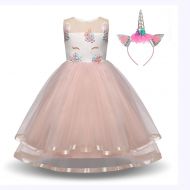 LPBGFDC Girls Unicorn Dress with Headband Princess Dressing Up Costume Outfit Pink Age 2-8 Years