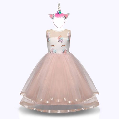  LPBGFDC Girls Unicorn Dress with Headband Princess Dressing Up Costume Outfit Pink Age 2-8 Years