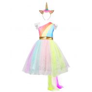 LPBGFDC Girls Unicorn Dress with Headband Princess Dressing Up Costume Outfit Rainbow Age 2-8 Years