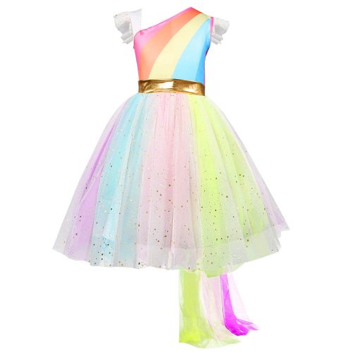  LPBGFDC Girls Unicorn Dress with Headband Princess Dressing Up Costume Outfit Rainbow Age 2-8 Years