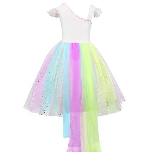  LPBGFDC Girls Unicorn Dress with Headband Princess Dressing Up Costume Outfit Rainbow Age 2-8 Years