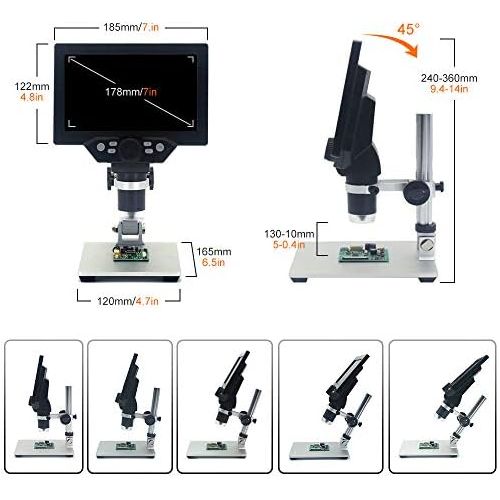  [아마존베스트]LQKYWNA HD 7 Inch LCD Display Microscope, 1080P, 1200X , with Aluminium Alloy Metal Stand, Rechargeable Battery, Digital Microscope, Portable Microscope for 3C Repair, You can also explore