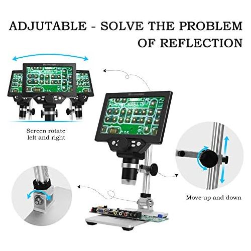  [아마존베스트]LQKYWNA HD 7 Inch LCD Display Microscope, 1080P, 1200X , with Aluminium Alloy Metal Stand, Rechargeable Battery, Digital Microscope, Portable Microscope for 3C Repair, You can also explore