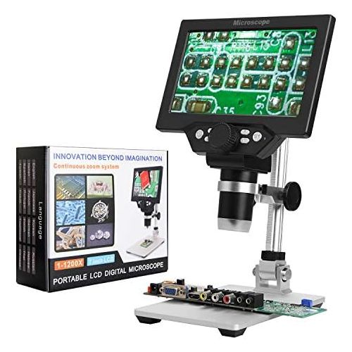  [아마존베스트]LQKYWNA HD 7 Inch LCD Display Microscope, 1080P, 1200X , with Aluminium Alloy Metal Stand, Rechargeable Battery, Digital Microscope, Portable Microscope for 3C Repair, You can also explore