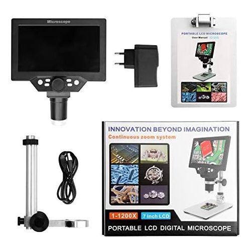  [아마존베스트]LQKYWNA HD 7 Inch LCD Display Microscope, 1080P, 1200X , with Aluminium Alloy Metal Stand, Rechargeable Battery, Digital Microscope, Portable Microscope for 3C Repair, You can also explore