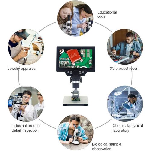  [아마존베스트]LQKYWNA HD 7 Inch LCD Display Microscope, 1080P, 1200X , with Aluminium Alloy Metal Stand, Rechargeable Battery, Digital Microscope, Portable Microscope for 3C Repair, You can also explore