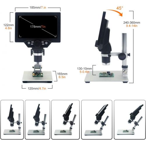  [아마존베스트]LQKYWNA HD 7 Inch LCD Display Microscope, 1080P, 1200X , with Aluminium Alloy Metal Stand, Rechargeable Battery, Digital Microscope, Portable Microscope for 3C Repair, You can also explore