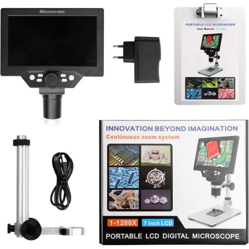  [아마존베스트]LQKYWNA HD 7 Inch LCD Display Microscope, 1080P, 1200X , with Aluminium Alloy Metal Stand, Rechargeable Battery, Digital Microscope, Portable Microscope for 3C Repair, You can also explore