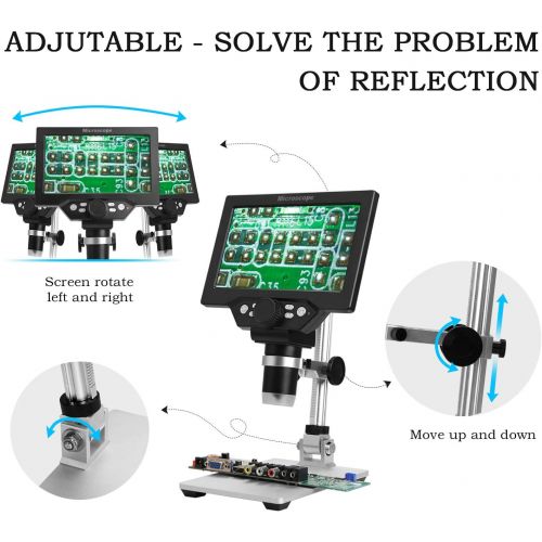  [아마존베스트]LQKYWNA HD 7 Inch LCD Display Microscope, 1080P, 1200X , with Aluminium Alloy Metal Stand, Rechargeable Battery, Digital Microscope, Portable Microscope for 3C Repair, You can also explore