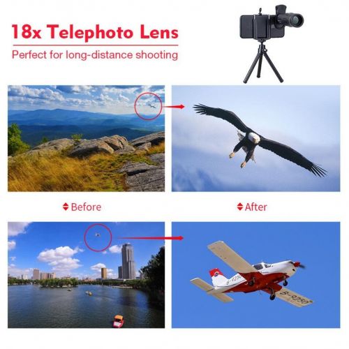  LQUIDE Cell Phone Camera Lens,Universal 18X Optical Zoom Telephoto Telescope Lens with Tripod, Professional Camera Lens for iPhone Samsung and Most Smartphones