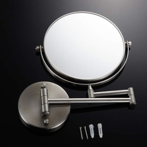  LQY Stainless Steel Brushed Magnifying Makeup Beauty Mirror Bathroom Rotating Dressing Table Wall Hanging Collapsible Telescopic Silver Makeup Mirror,18.918.9CM