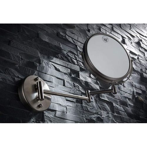  LQY Stainless Steel Brushed Magnifying Makeup Beauty Mirror Bathroom Rotating Dressing Table Wall Hanging Collapsible Telescopic Silver Makeup Mirror,18.918.9CM