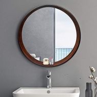 LQY Bathroom Mirror Solid Wood Round Vanity Mirror Bathroom Simple with Frame Mirror Oval Mirror Wall Hanging Decorative Mirror Round Mirror,Brown,6060CM