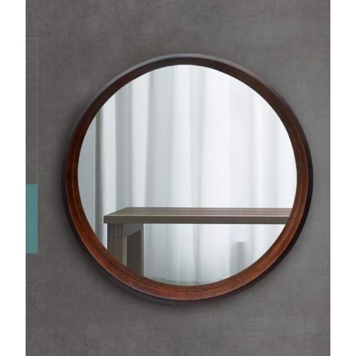  LQY Bathroom Mirror Solid Wood Round Vanity Mirror Bathroom Simple with Frame Mirror Oval Mirror Wall Hanging Decorative Mirror Round Mirror,Brown,6060CM