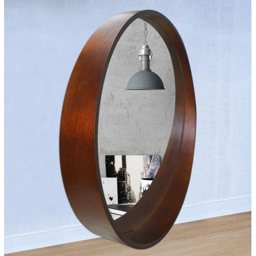  LQY Bathroom Mirror Solid Wood Round Vanity Mirror Bathroom Simple with Frame Mirror Oval Mirror Wall Hanging Decorative Mirror Round Mirror,Brown,6060CM