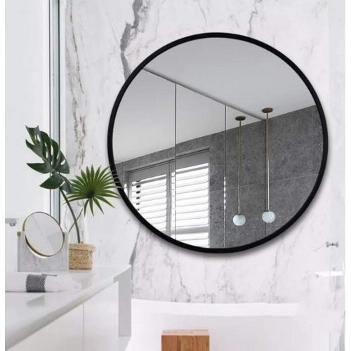  LQY Dressing Table Mirror Aluminum Bathroom Mirror Bathroom Bathroom Bathroom Round Mirror Simple Wall-Mounted Dressing Makeup Mirror,Black,5050CM