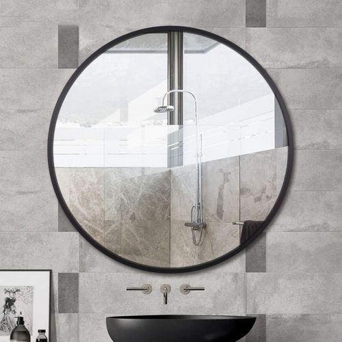  LQY Dressing Table Mirror Aluminum Bathroom Mirror Bathroom Bathroom Bathroom Round Mirror Simple Wall-Mounted Dressing Makeup Mirror,Black,5050CM