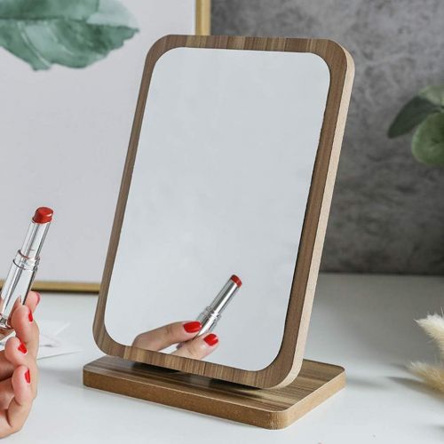  LQY Wooden Desktop Mirror,HD Female Vanity Mirror,Beauty Mirror,Student Dormitory Table Mirror,A