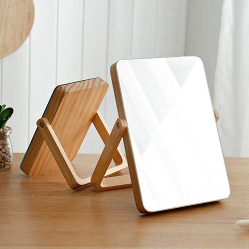  LQY Desktop Vanity Mirror,European Table Mirror, Wood Vanity Mirror,Portable Wooden Countertop Mirror,HD Folding Mirror,L