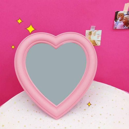  LQY Pink Love Makeup Mirror Girl Wall Hanging Makeup Mirror Room Wall Decoration Desktop Heart-Shaped Mirror,2827CM