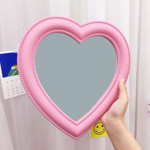  LQY Pink Love Makeup Mirror Girl Wall Hanging Makeup Mirror Room Wall Decoration Desktop Heart-Shaped Mirror,2827CM