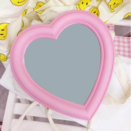  LQY Pink Love Makeup Mirror Girl Wall Hanging Makeup Mirror Room Wall Decoration Desktop Heart-Shaped Mirror,2827CM