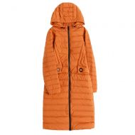 LQYRF Winter Ladies Hooded Loose Long Orange Down Jacket 86%~90% White Duck Down Windproof Warm Women Jacket