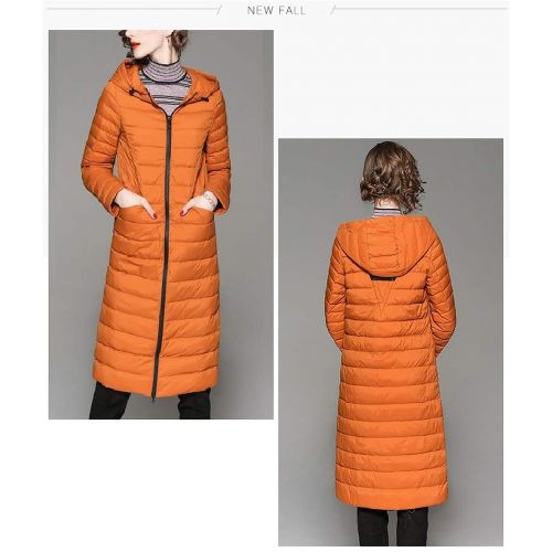  LQYRF Winter Ladies Hooded Loose Long Orange Down Jacket 86%~90% White Duck Down Windproof Warm Women Jacket