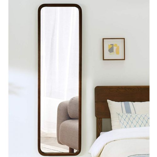  LRXG Full Length Mirror,Wooden Rectangle Free Standing Adjustable Stand Wall Mounted Floor Mirror for Bedroom Hall Mirror (Color : Walnut Color)