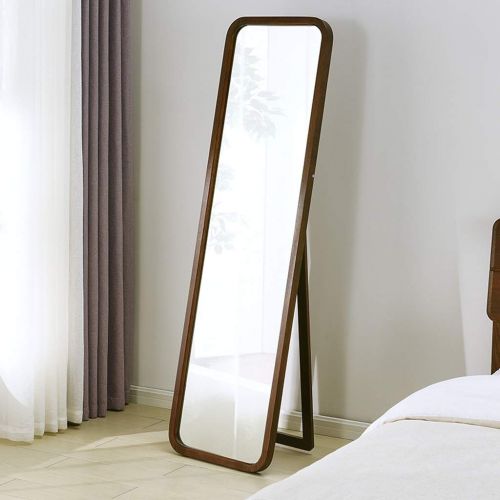  LRXG Full Length Mirror,Wooden Rectangle Free Standing Adjustable Stand Wall Mounted Floor Mirror for Bedroom Hall Mirror (Color : Walnut Color)