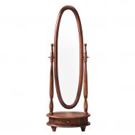 LRXG Floor Mirror,Vintage Solid Wood Free Standing Oval with Storage Antique Bevelled Full Length Mirror for Bedroom Commercial (Color : Dark Coffee Color)